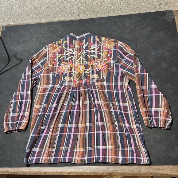 Johnny Was Womens Rosalva Paris Effortless Blouse Plaid Top Tunic Embroidered - Picture 2 of 10